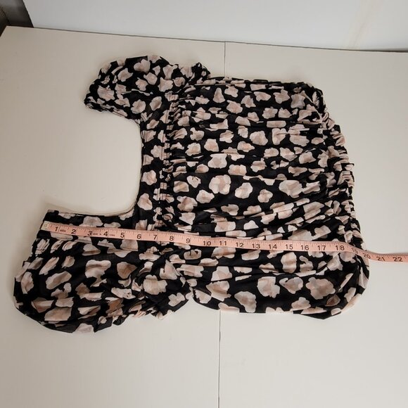 Free People Shirred Bodice Midriff Crop Top Short Sleeve Blk, Beige Size S - Picture 5 of 12